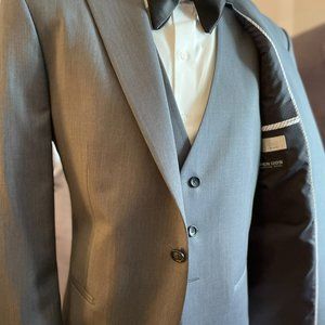 Charcoal Grey 1-Button Peak Suit (3-Piece Set) Ike Behar